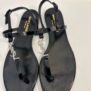 Saint Laurent Black Sandals with Silver Accents
